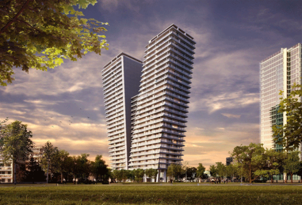 architekten-heroal-V-Tower Prag bei Daemmerung